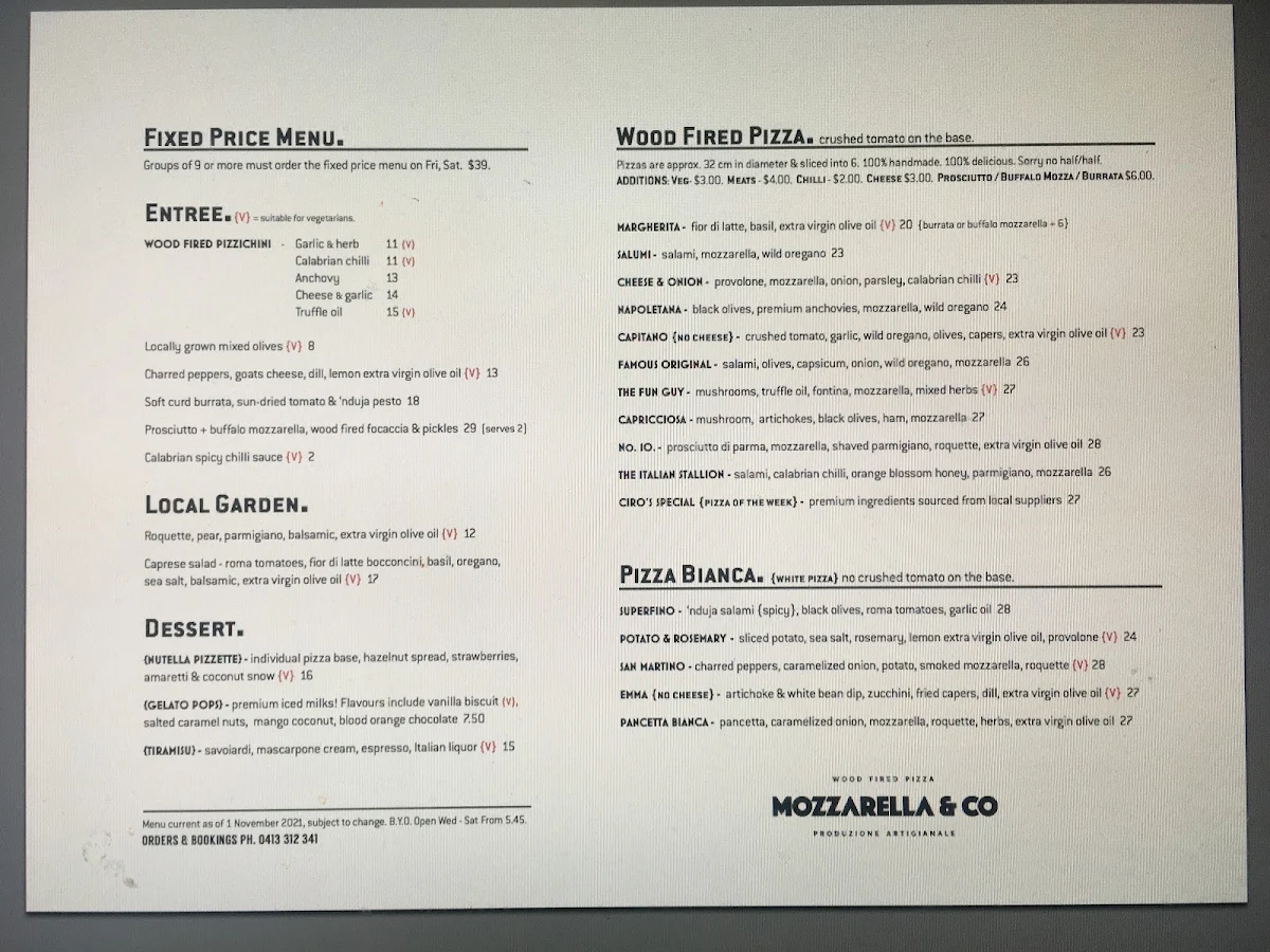 Menu, Mozzarella And Co.