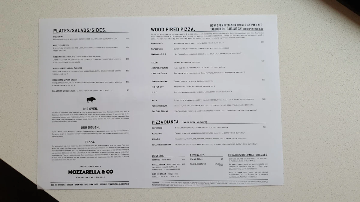 Menu, Mozzarella And Co.