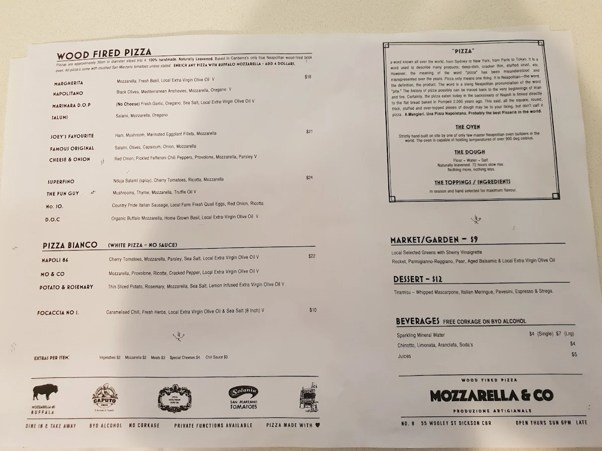 Menu, Mozzarella And Co.