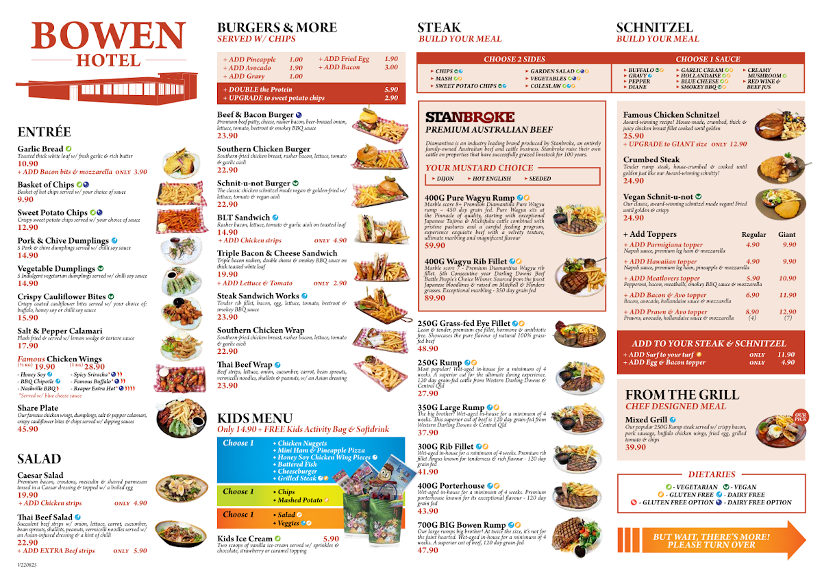 Menu, Bowen Hotel