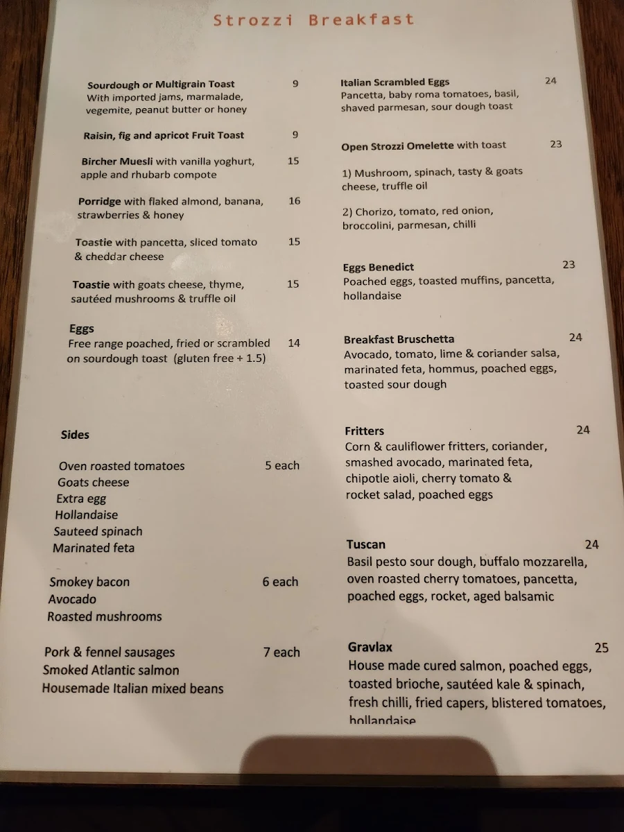 Menu, Strozzi Ristorante