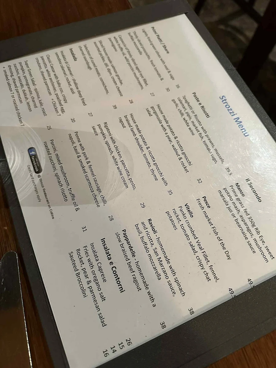 Menu, Strozzi Ristorante