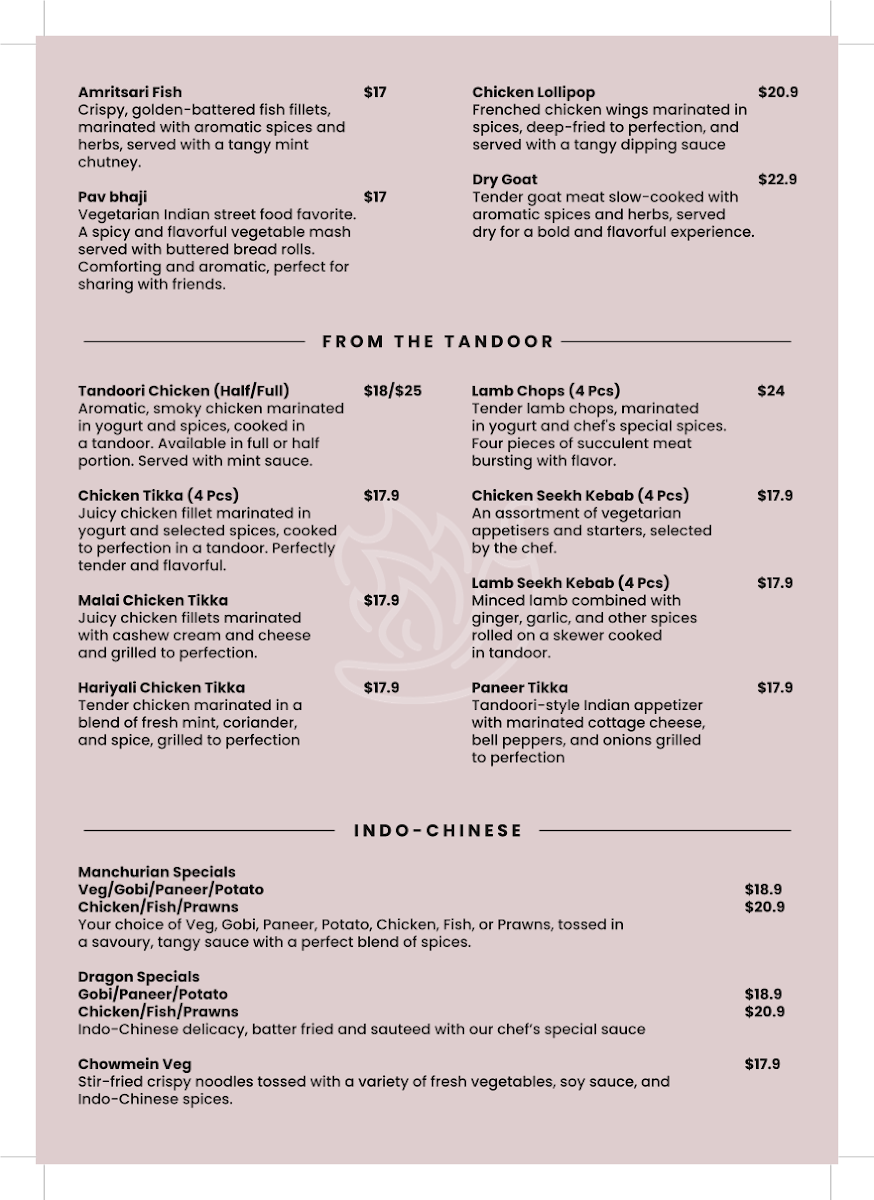 Menu, Dhaba 517- Port Melbourne