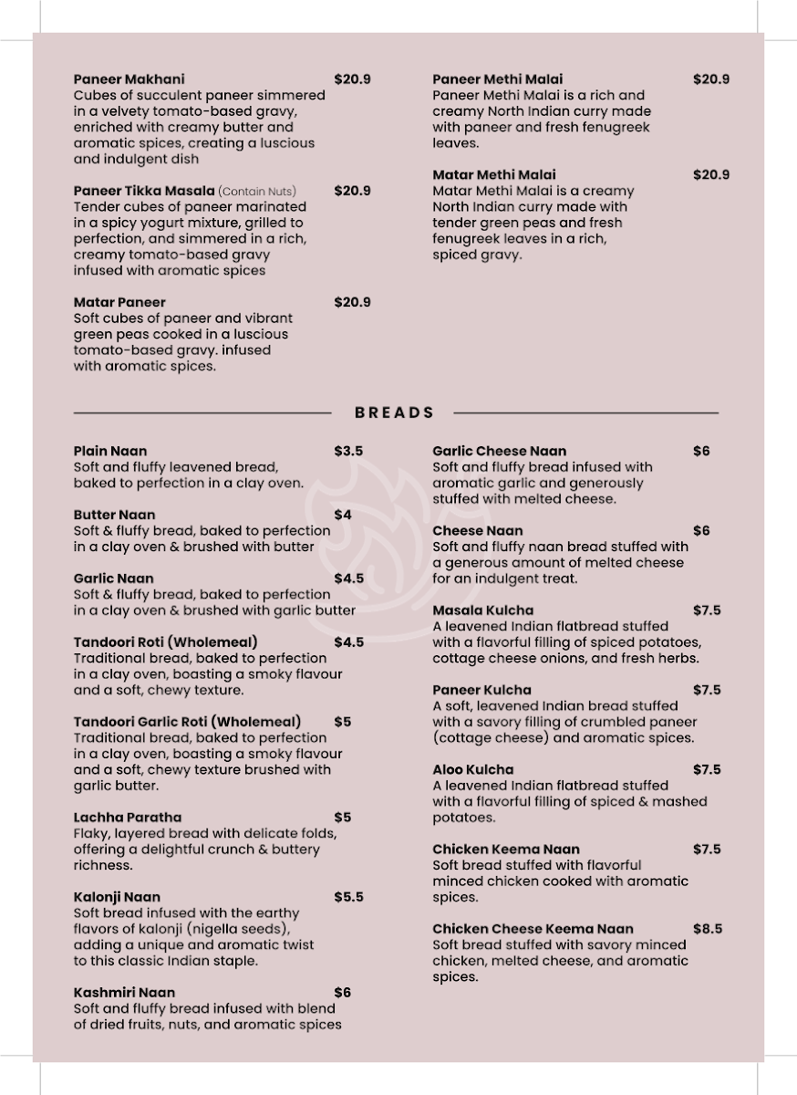 Menu, Dhaba 517- Port Melbourne