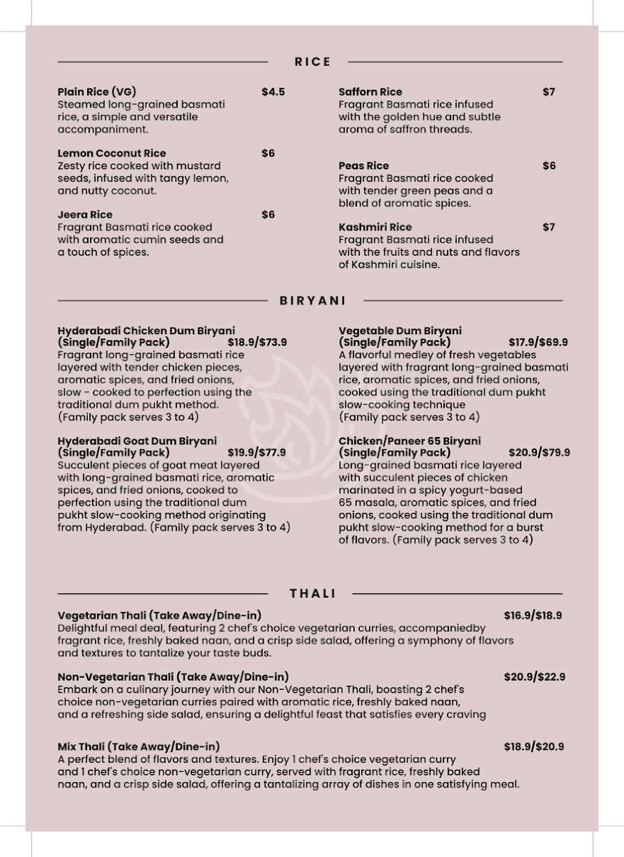 Menu, Dhaba 517- Port Melbourne