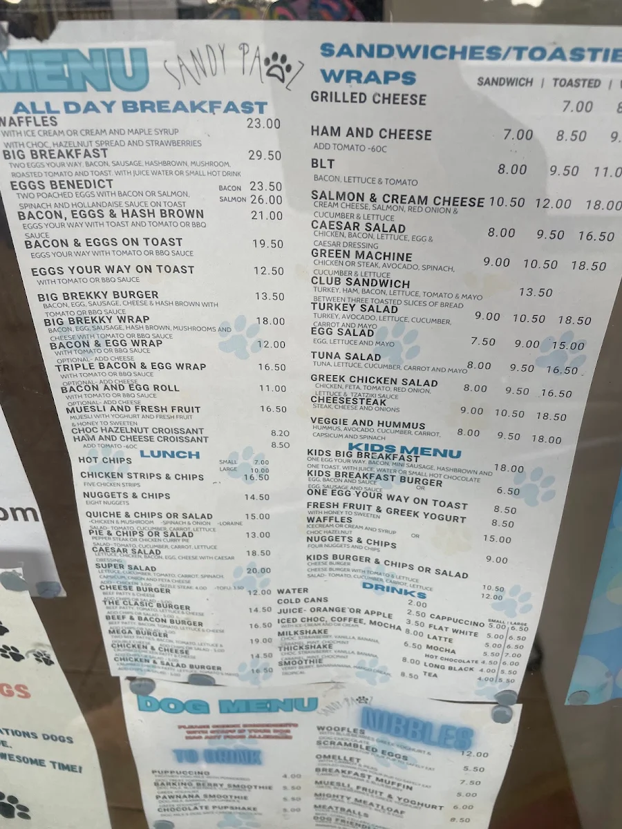 Menu, Sandy Pawz Dog Cafe