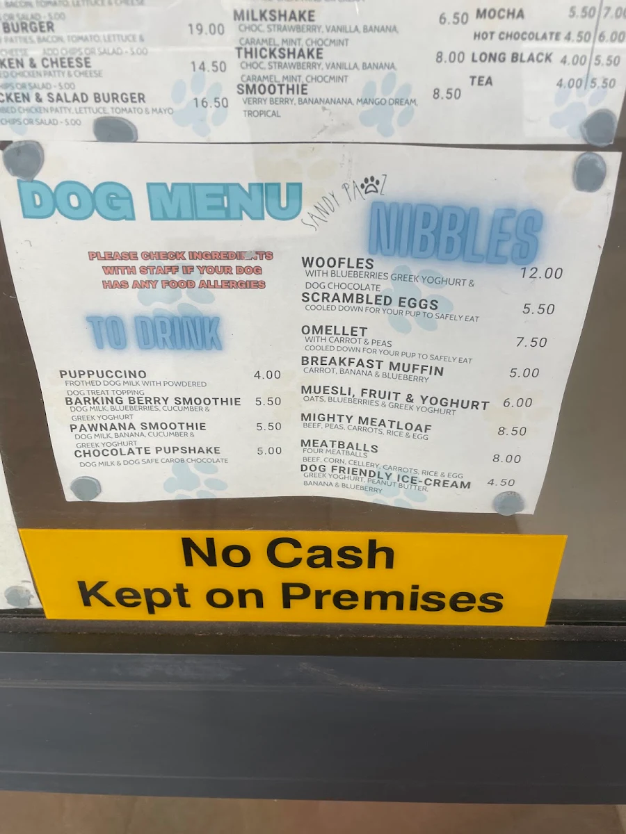 Menu, Sandy Pawz Dog Cafe