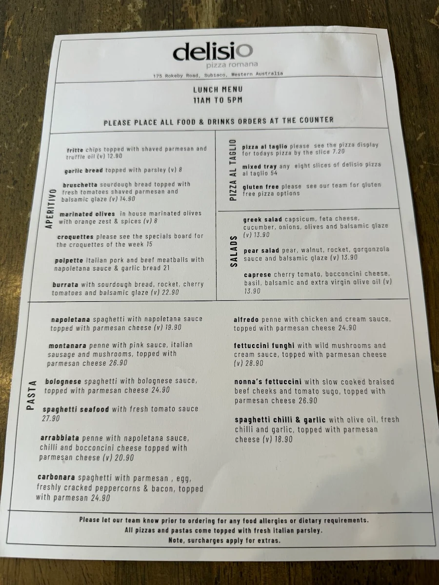 Menu, Delisio