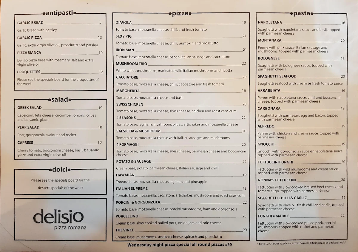 Menu, Delisio