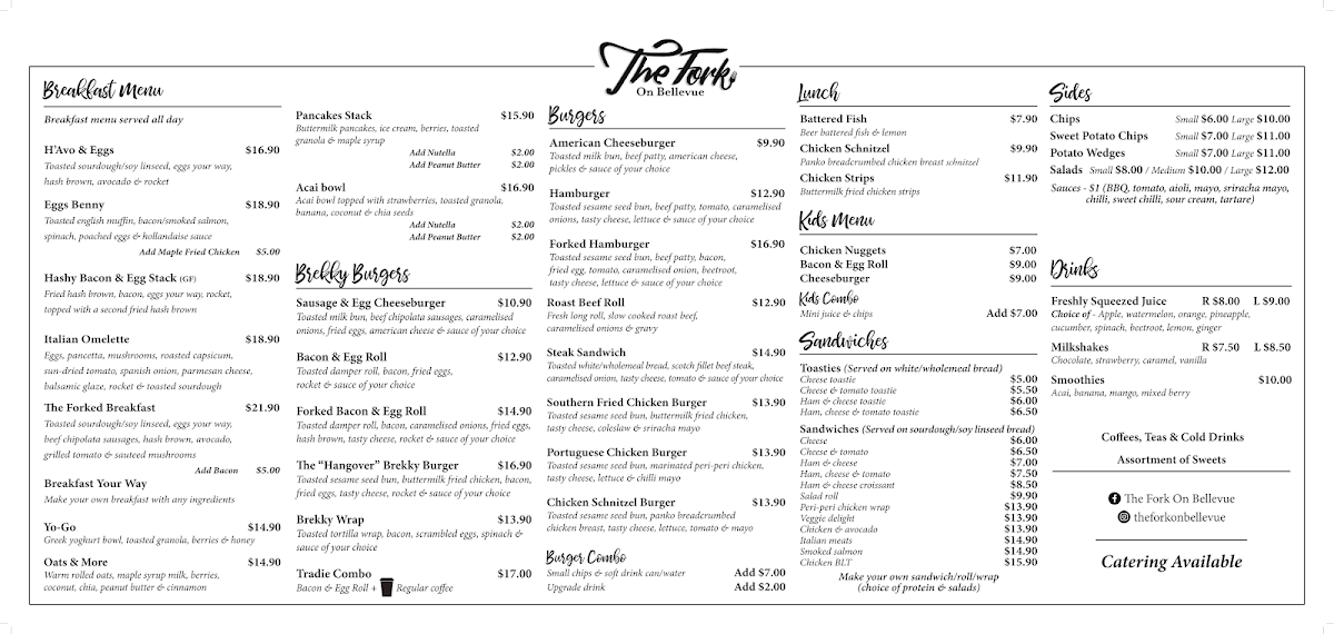 Menu, The Fork on Bellevue