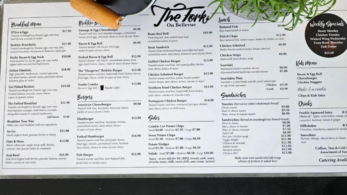 Menu, The Fork on Bellevue
