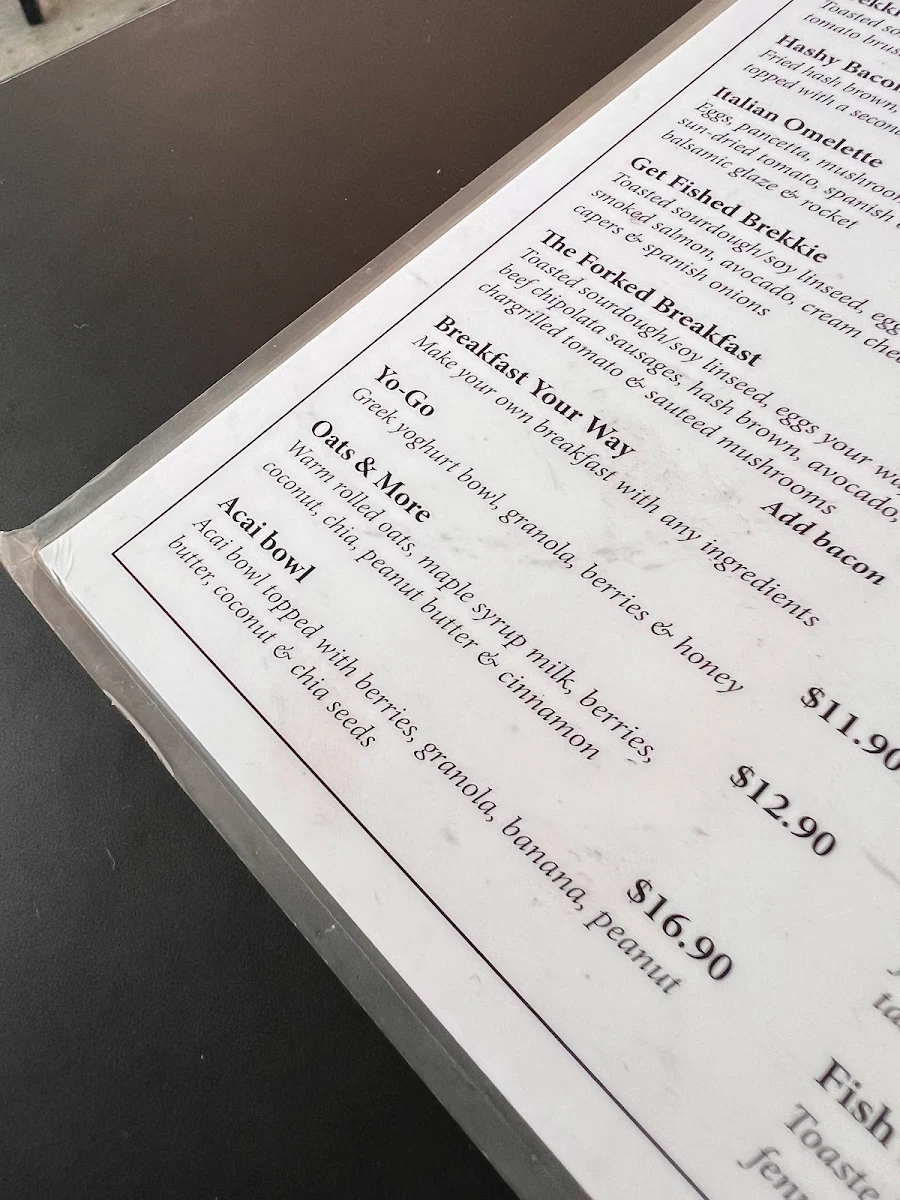Menu, The Fork on Bellevue