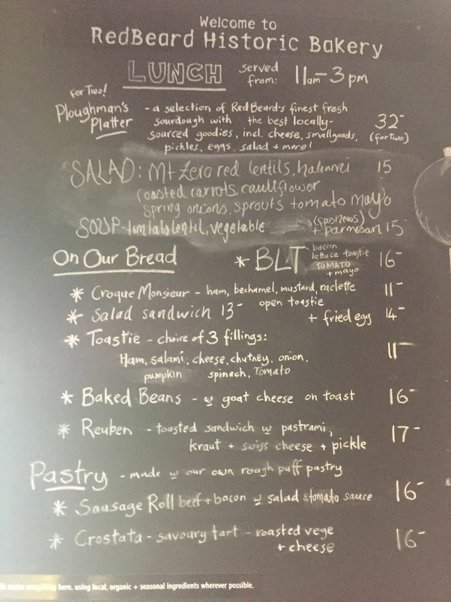 Menu, RedBeard Historic Bakery