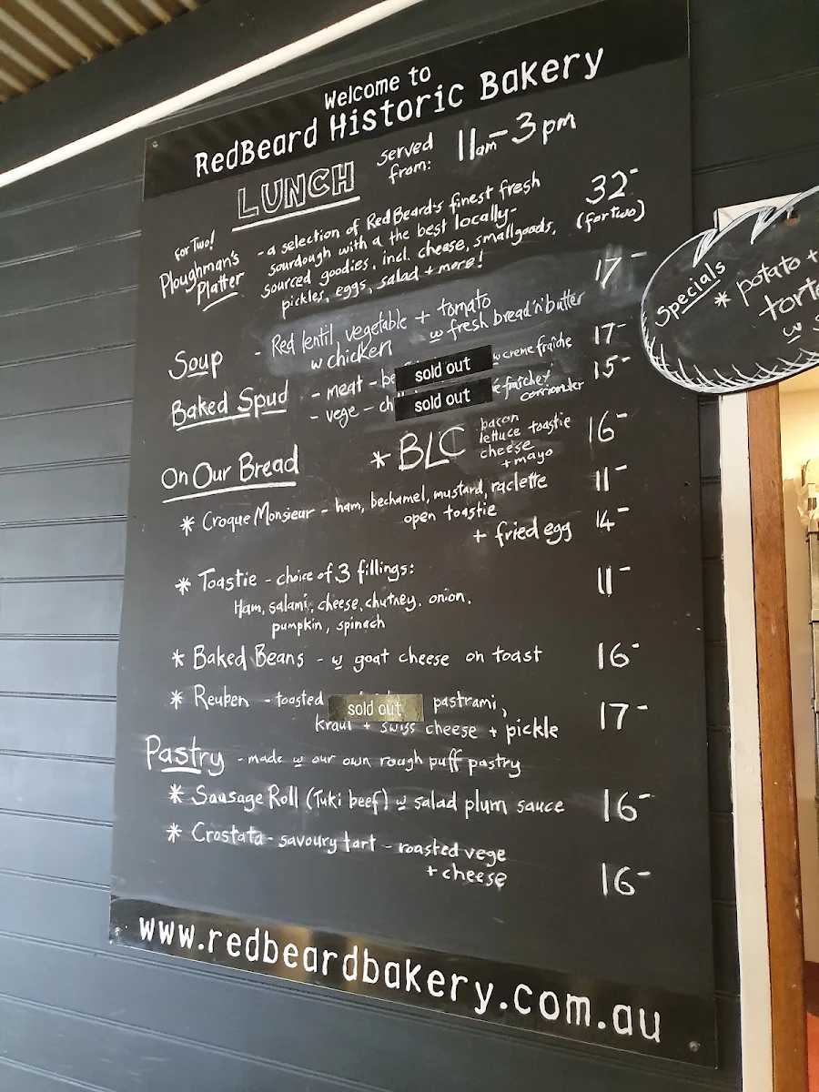 Menu, RedBeard Historic Bakery