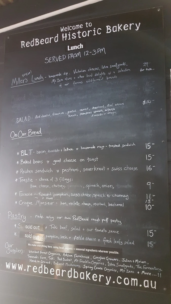 Menu, RedBeard Historic Bakery