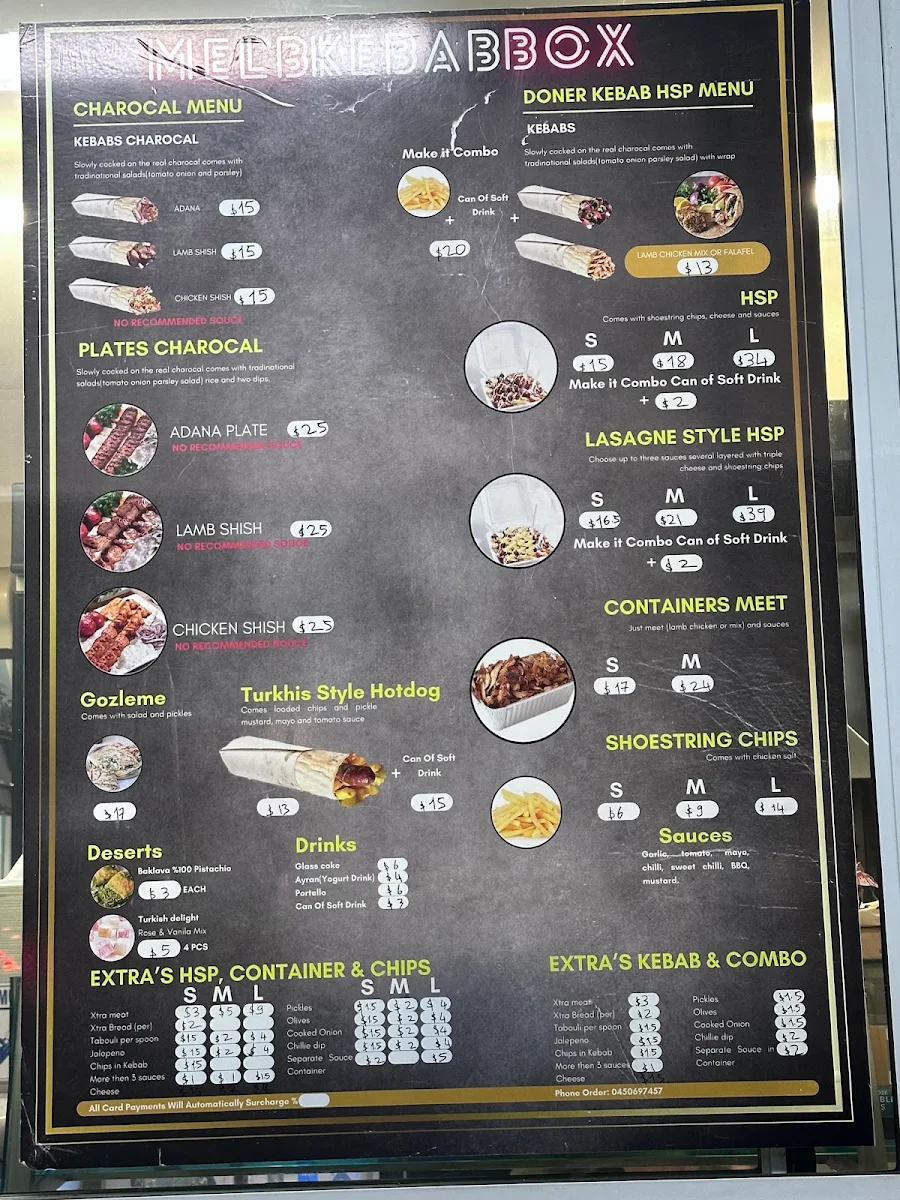 Menu, Melb Kebab Box