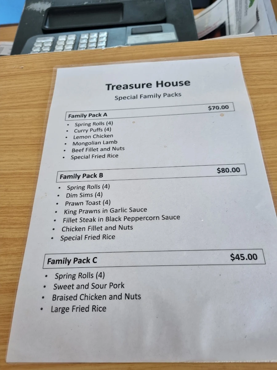 Menu, TREASURE HOUSE