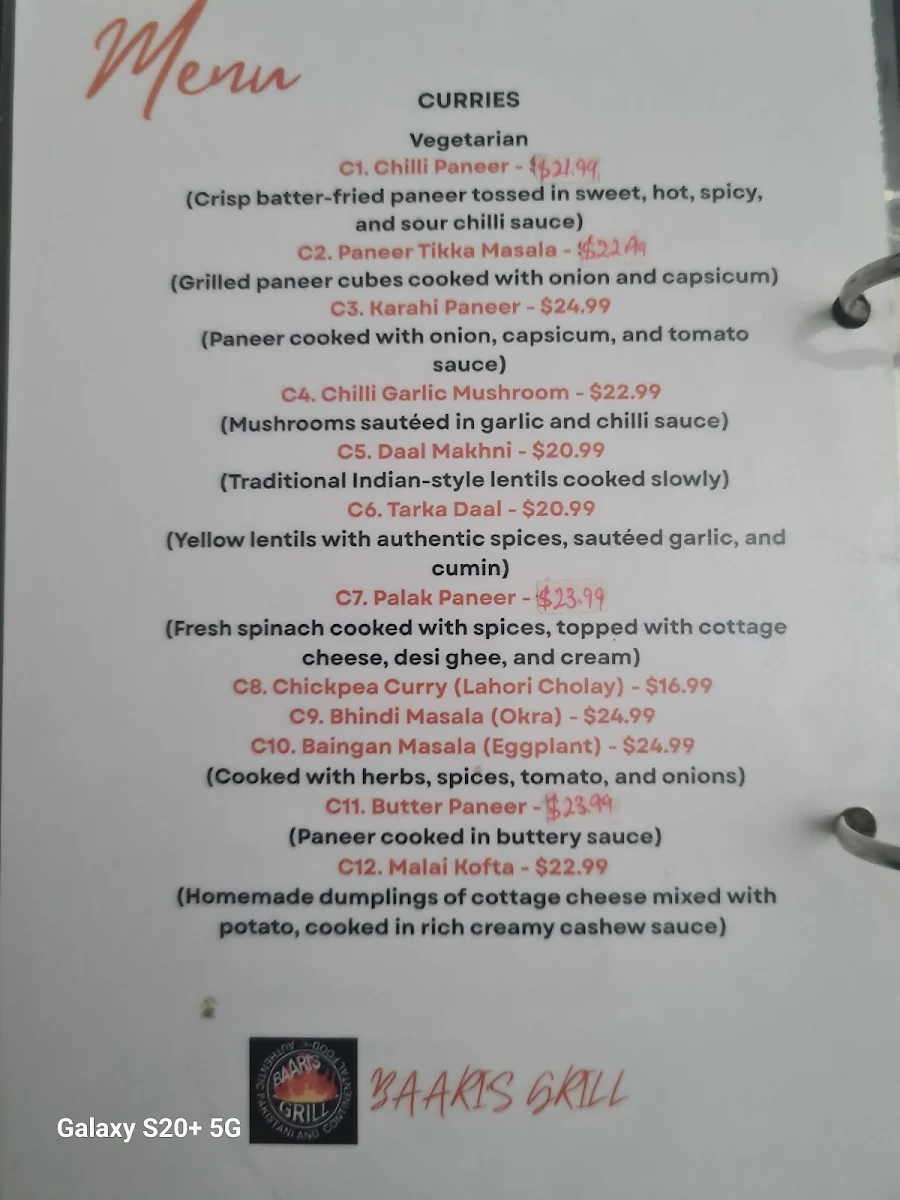 Menu, Baaris Grill
