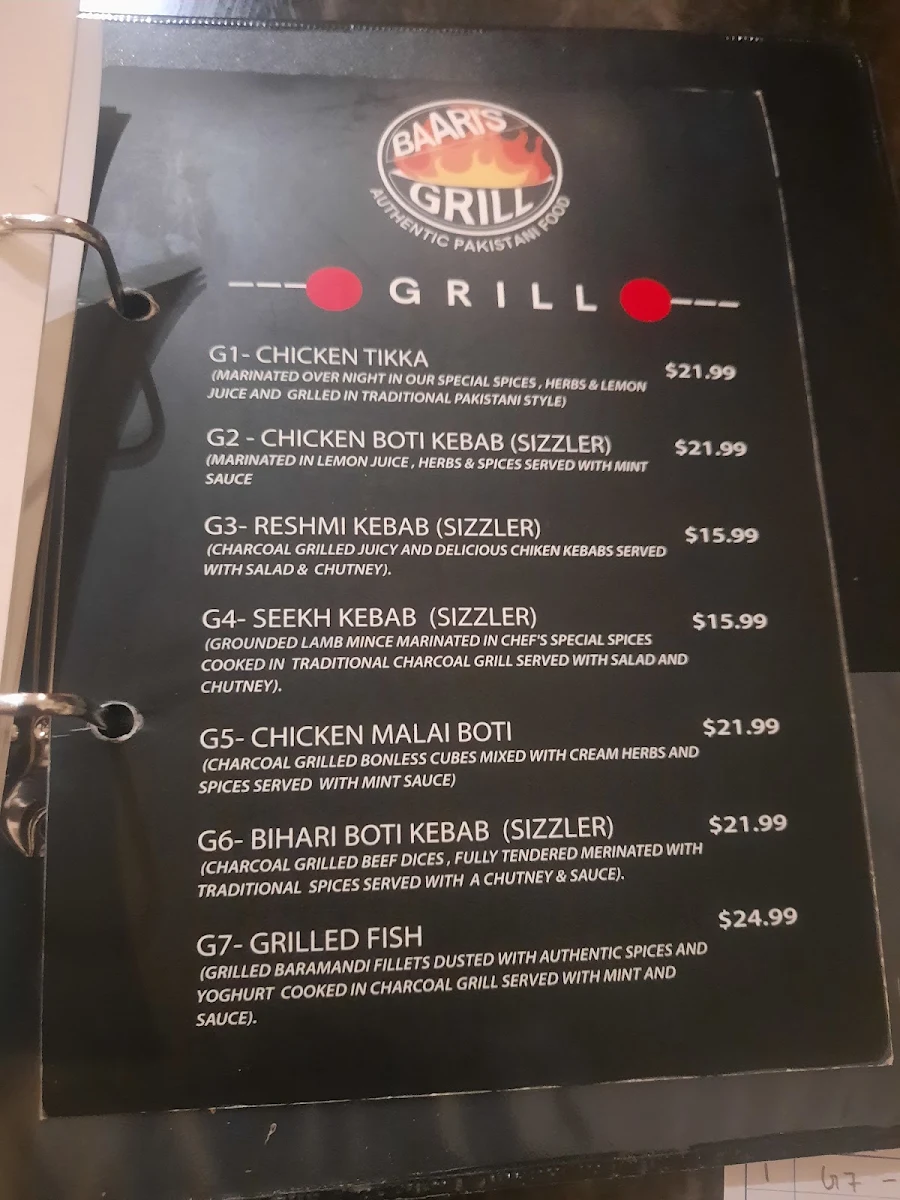 Menu, Baaris Grill