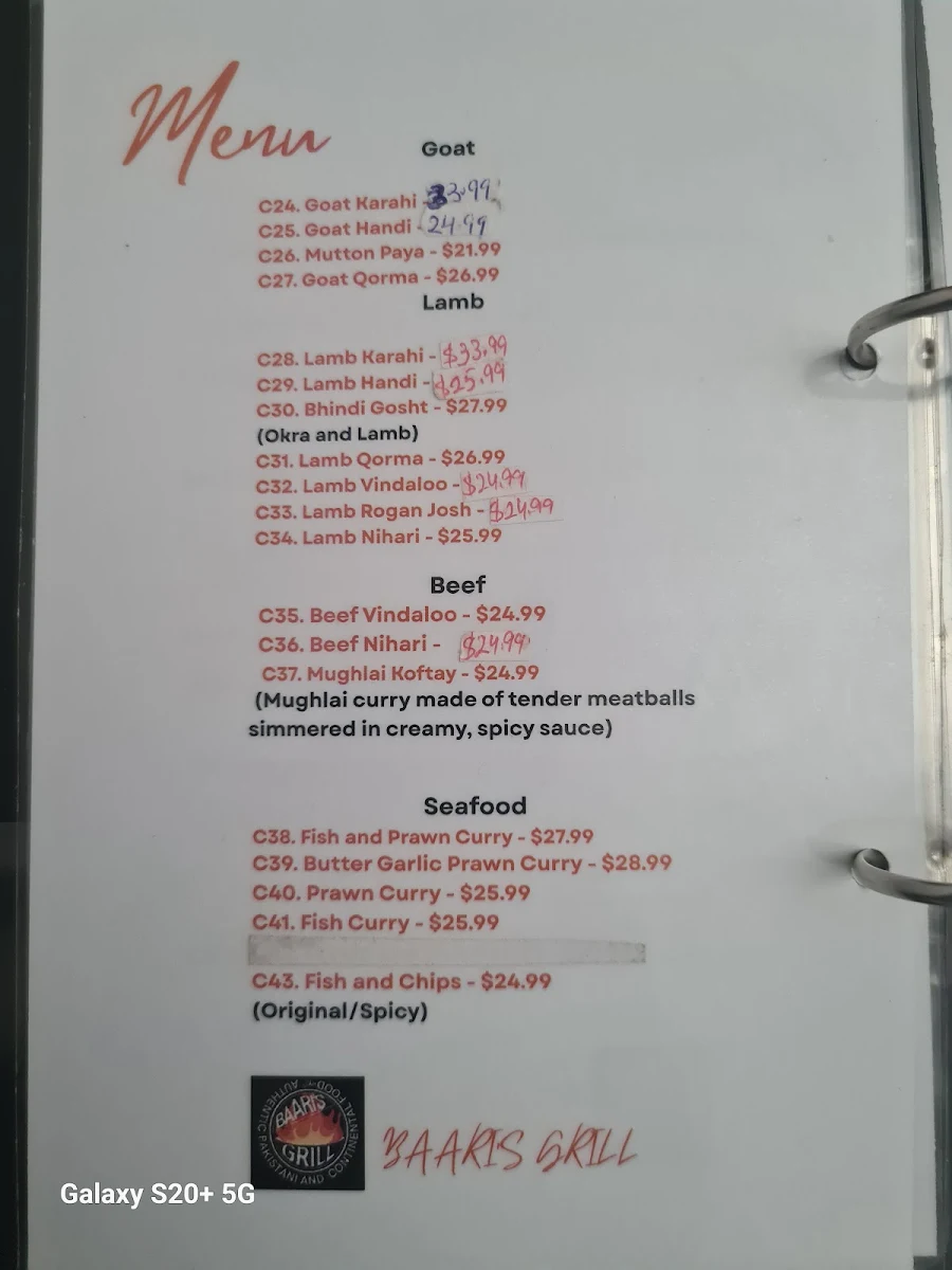 Menu, Baaris Grill