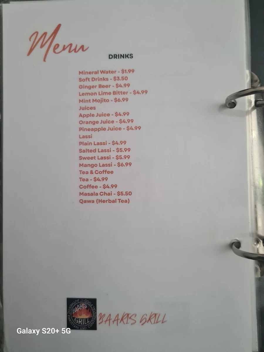 Menu, Baaris Grill