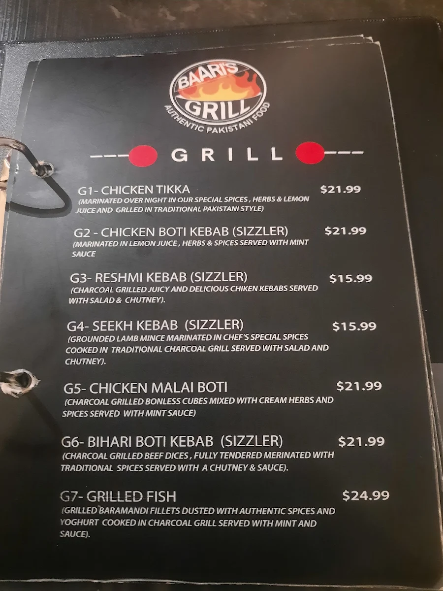 Menu, Baaris Grill