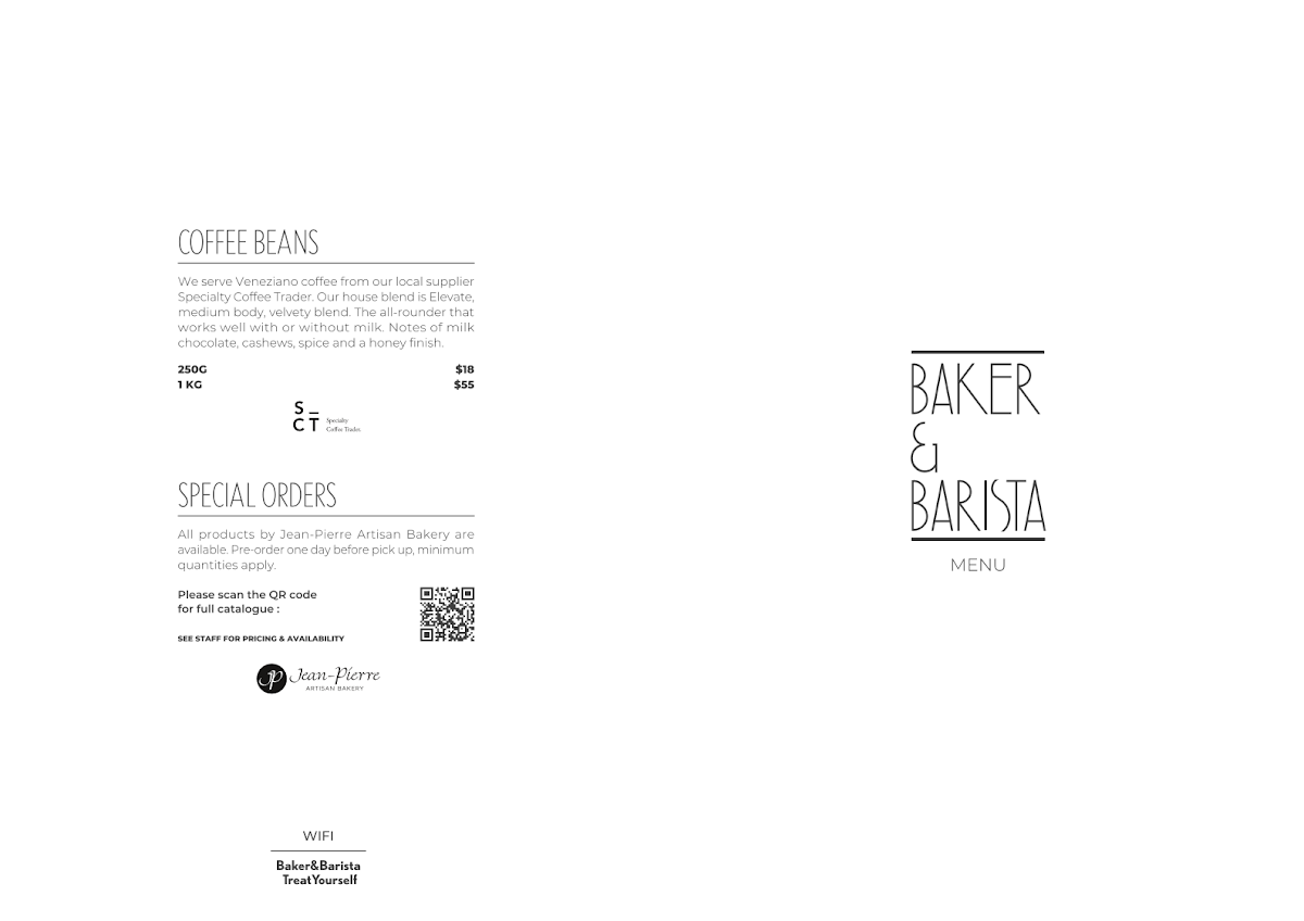 Menu, Baker & Barista