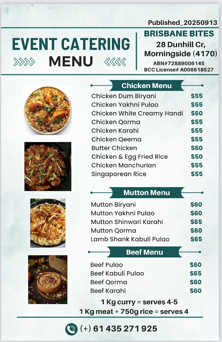 Menu, Brisbane Bites