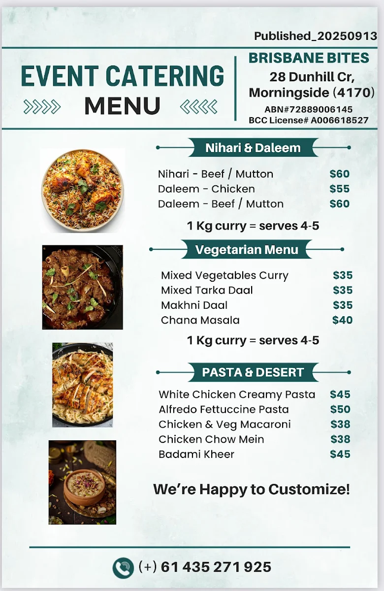 Menu, Brisbane Bites