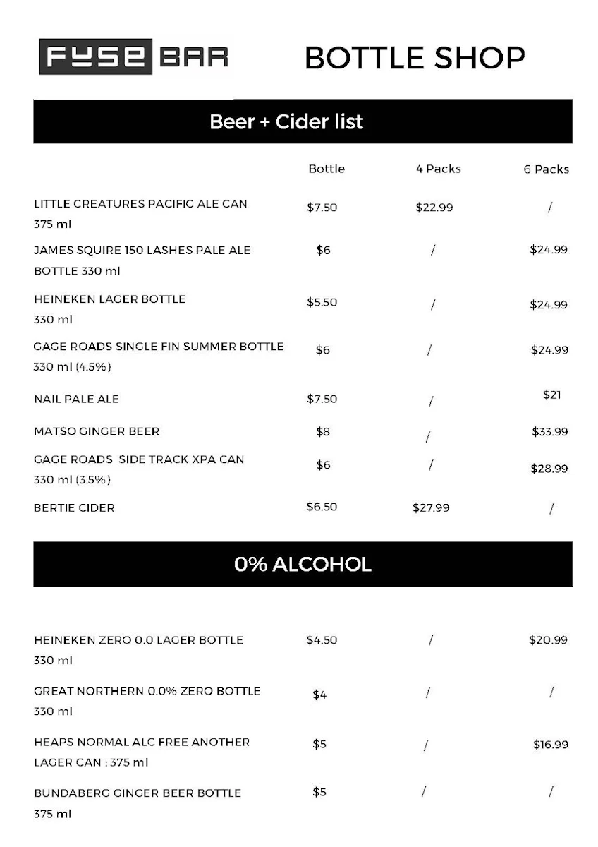 Menu, Fuse Bar