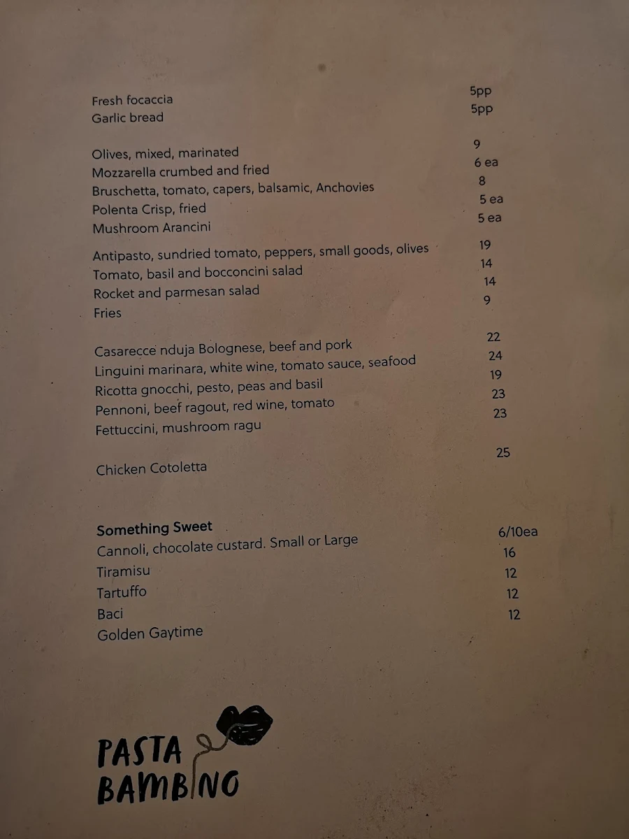 Menu, Pasta Bambino