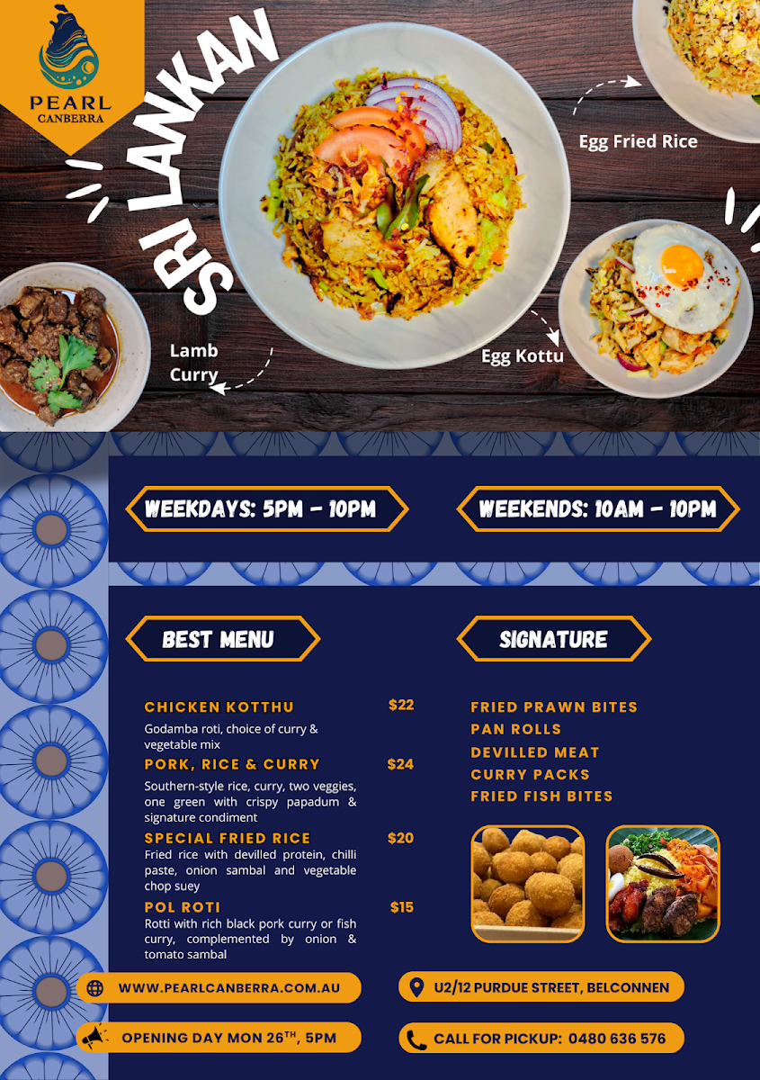 Menu, Pearl Canberra
