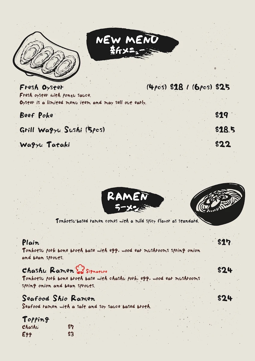 Menu, NOBORI Japanese Restaurant