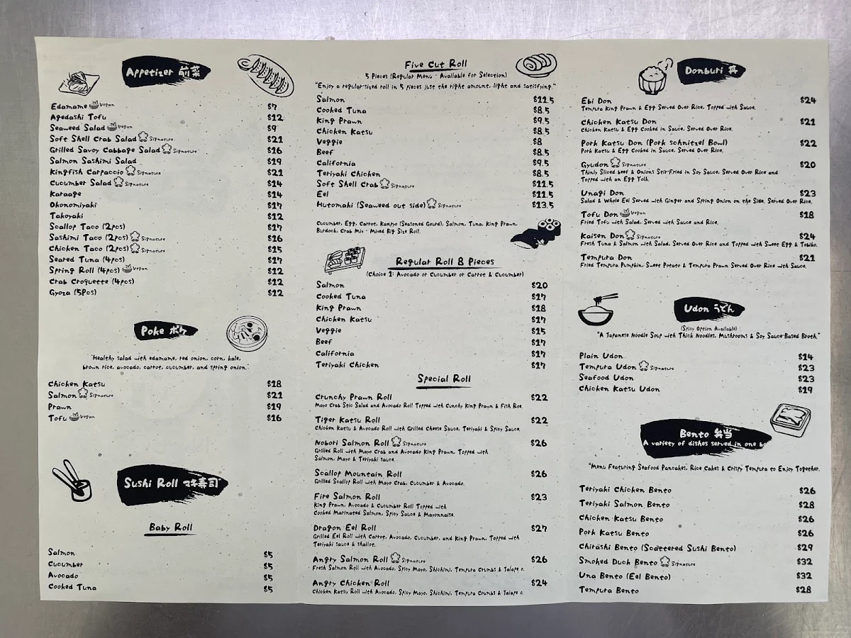 Menu, NOBORI Japanese Restaurant