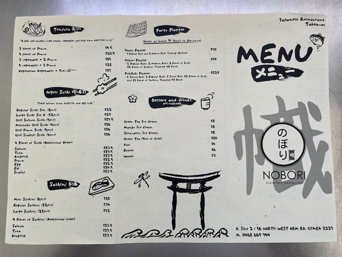 Menu, NOBORI Japanese Restaurant