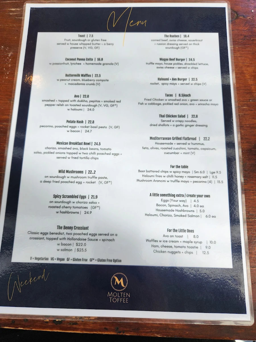 Menu, Molten Toffee