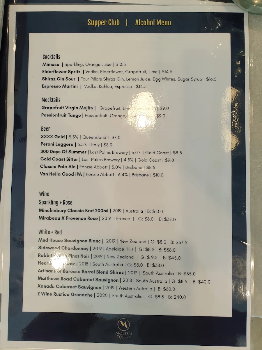 Menu, Molten Toffee