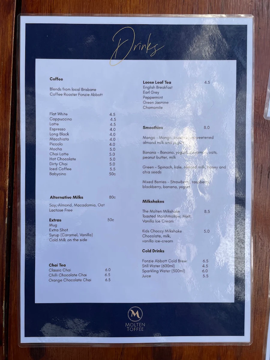 Menu, Molten Toffee