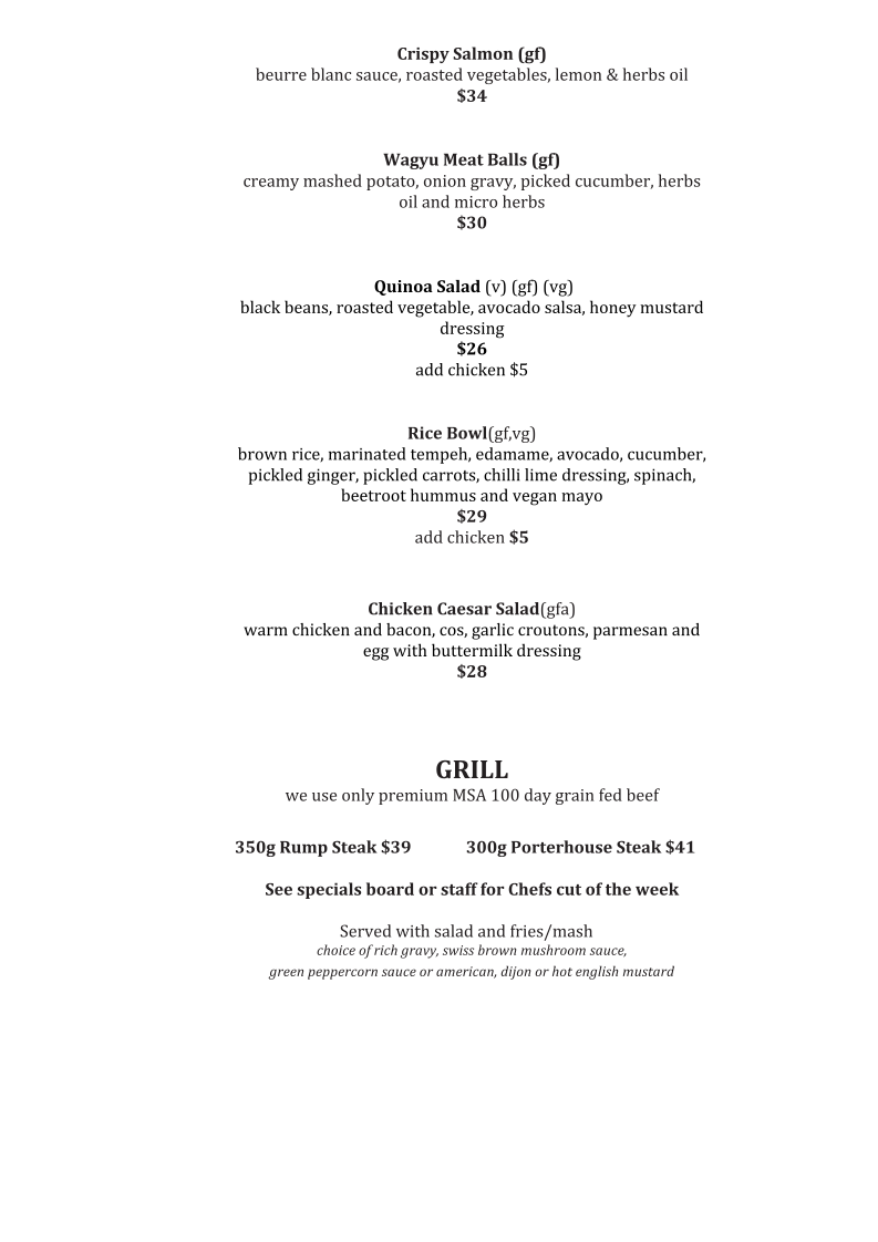 Menu, Union Hotel - Best Pub in Adelaide CBD