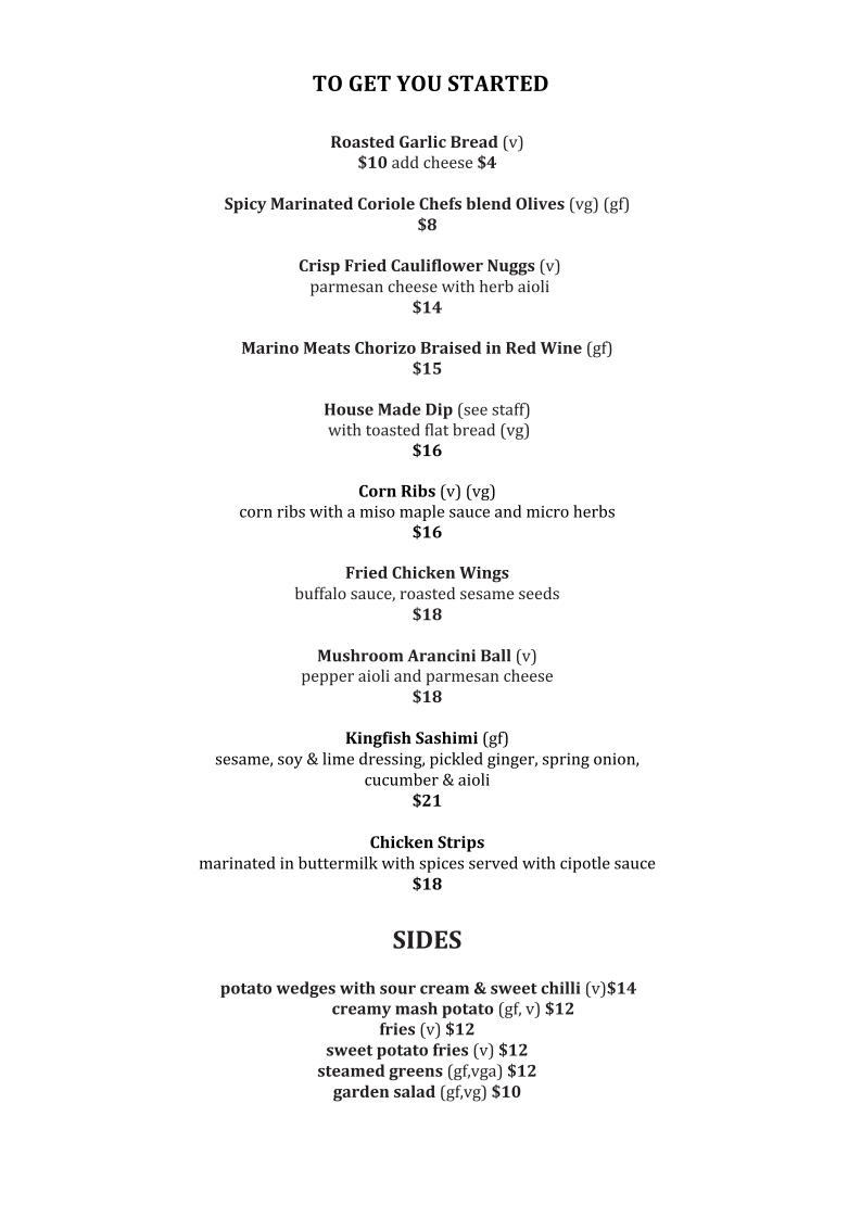 Menu, Union Hotel - Best Pub in Adelaide CBD