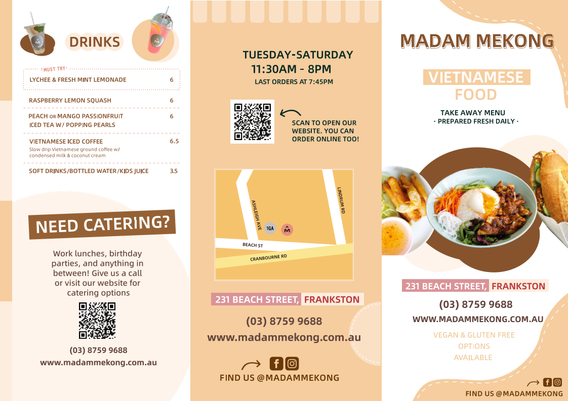 Menu, Madam Mekong Vietnamese Food