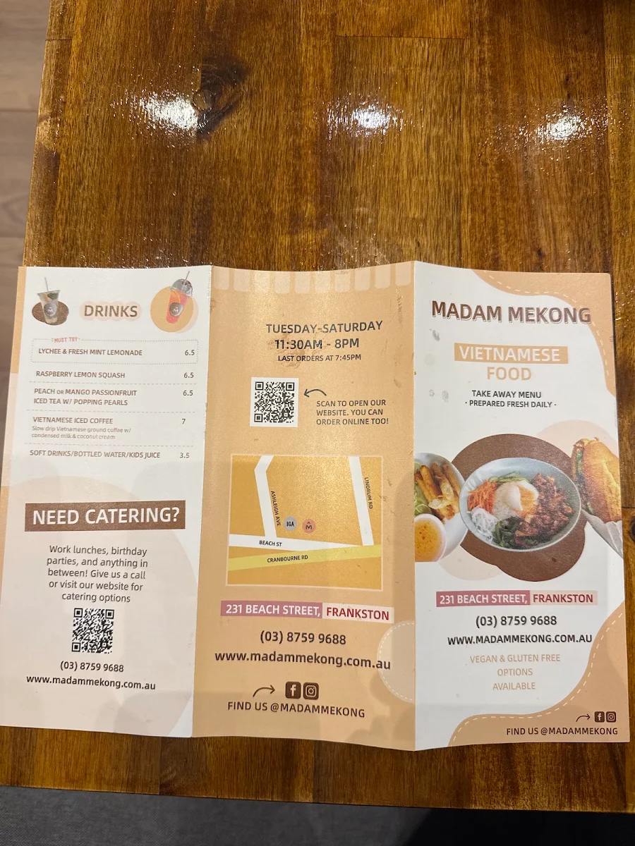 Menu, Madam Mekong Vietnamese Food