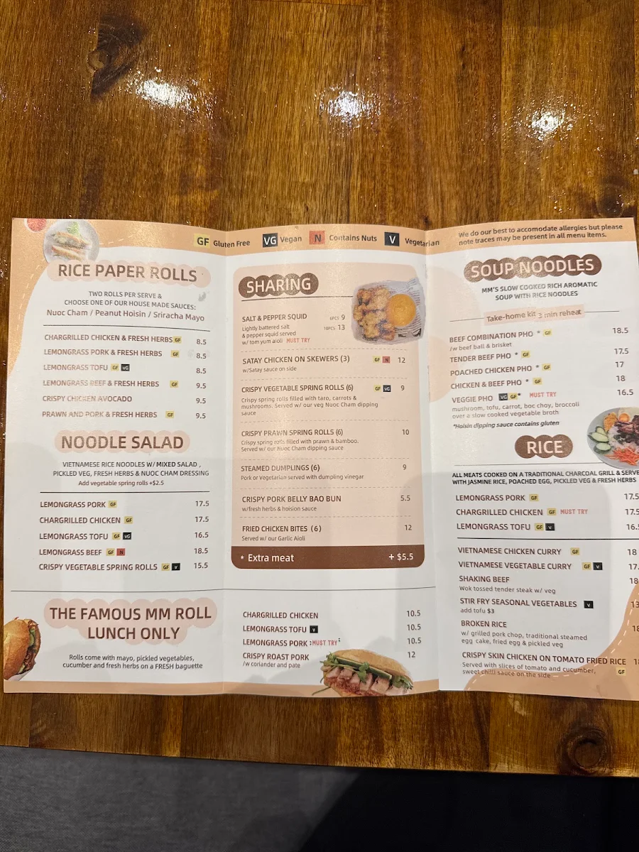 Menu, Madam Mekong Vietnamese Food