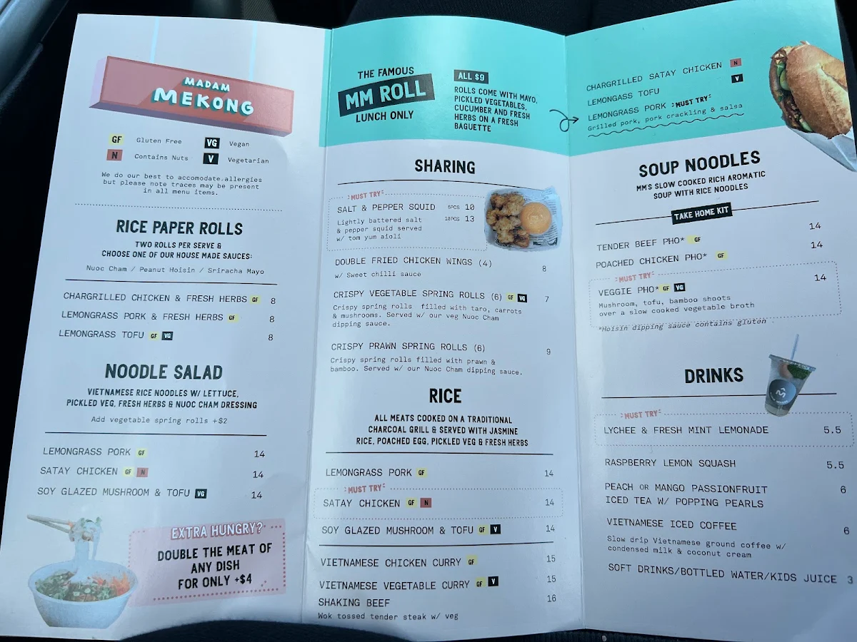 Menu, Madam Mekong Vietnamese Food