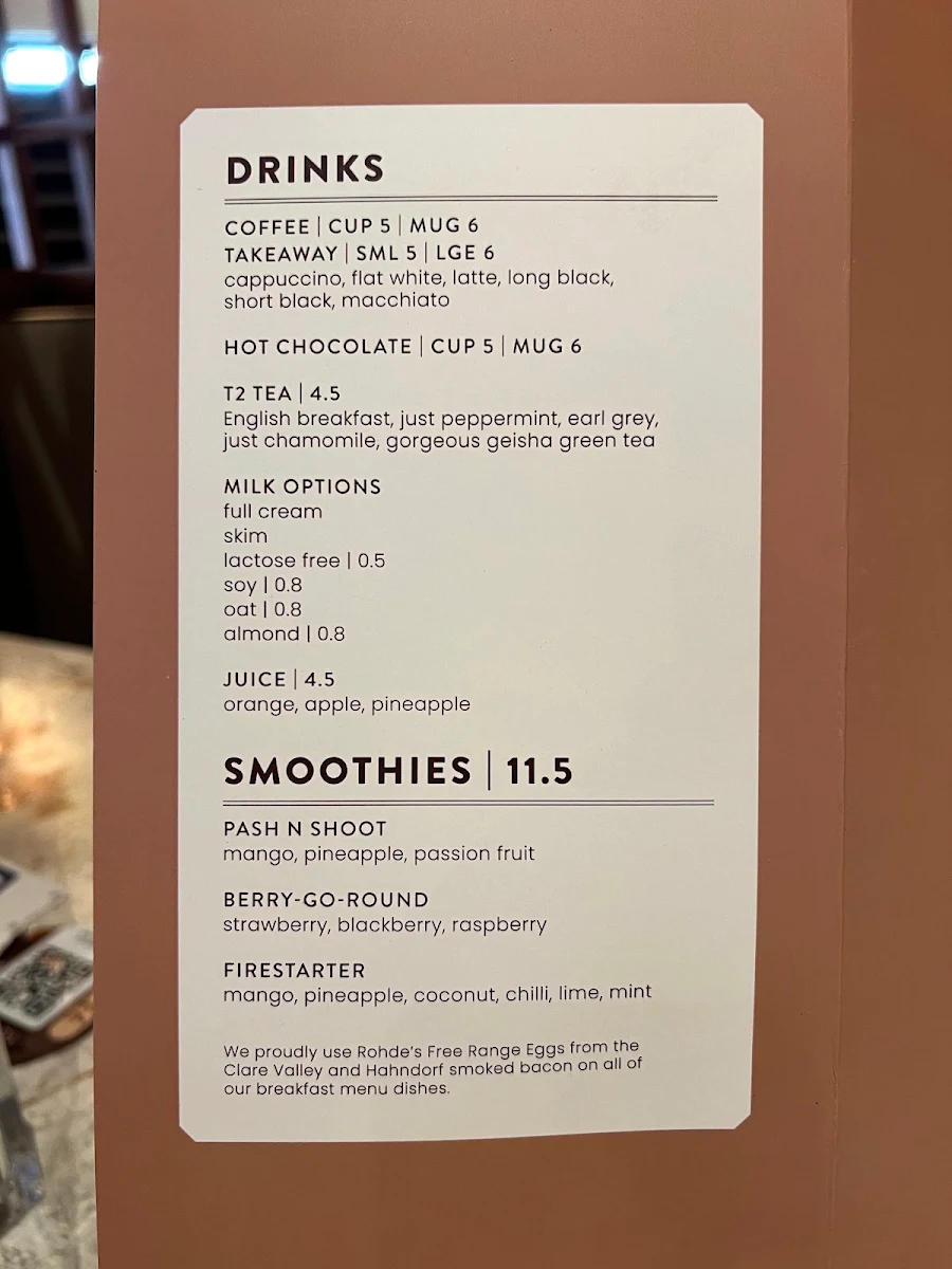 Menu, Cafe Presto