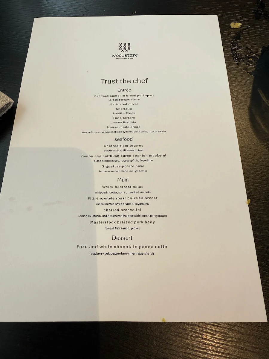 Menu, Woolstore Geelong