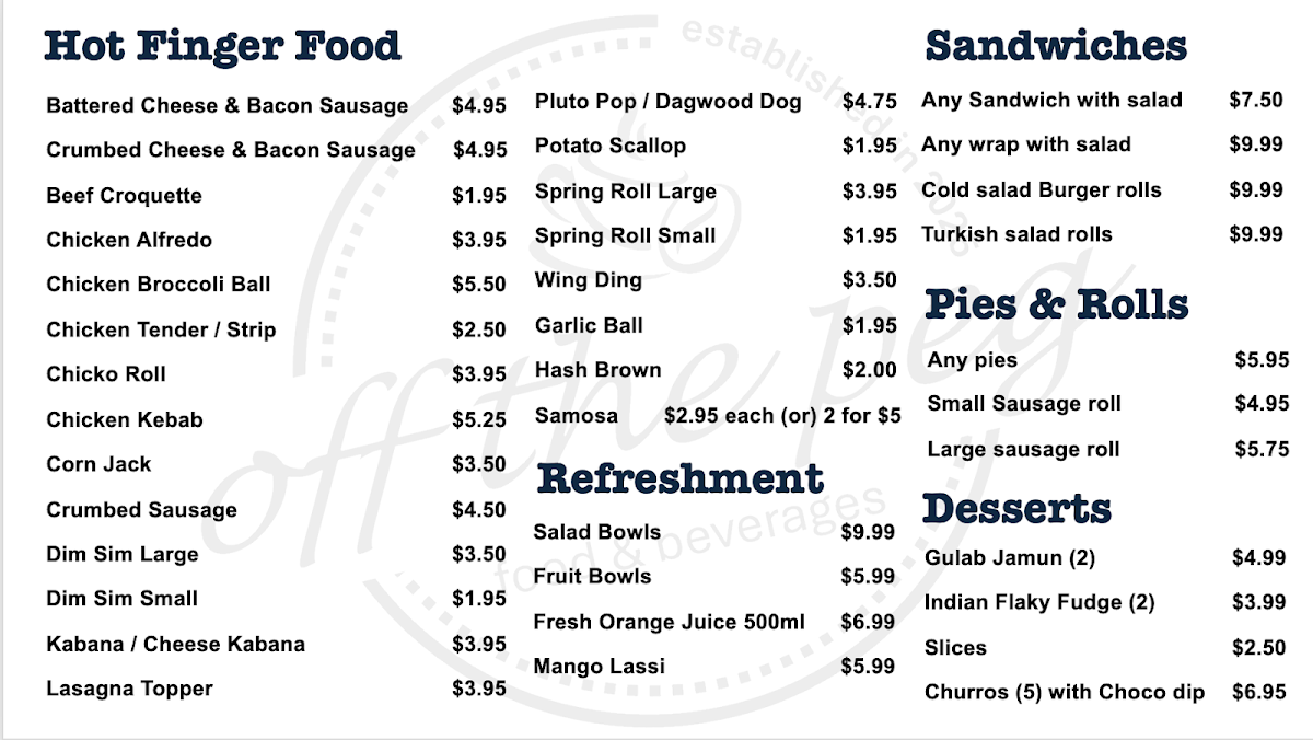 Menu, OFF THE PEG
