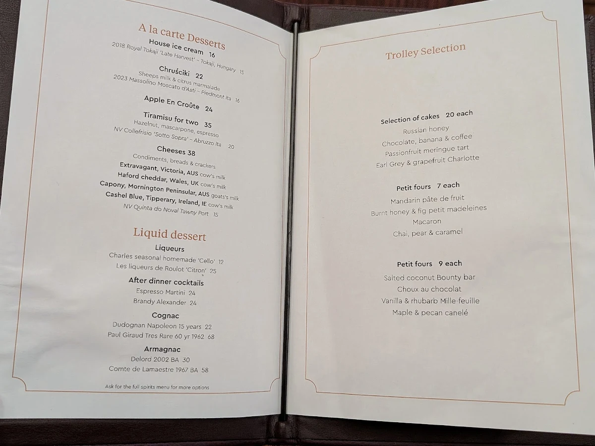 Menu, The Charles Brasserie & Bar