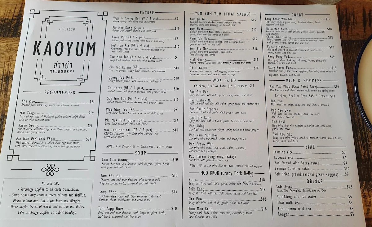Menu, Kaoyum