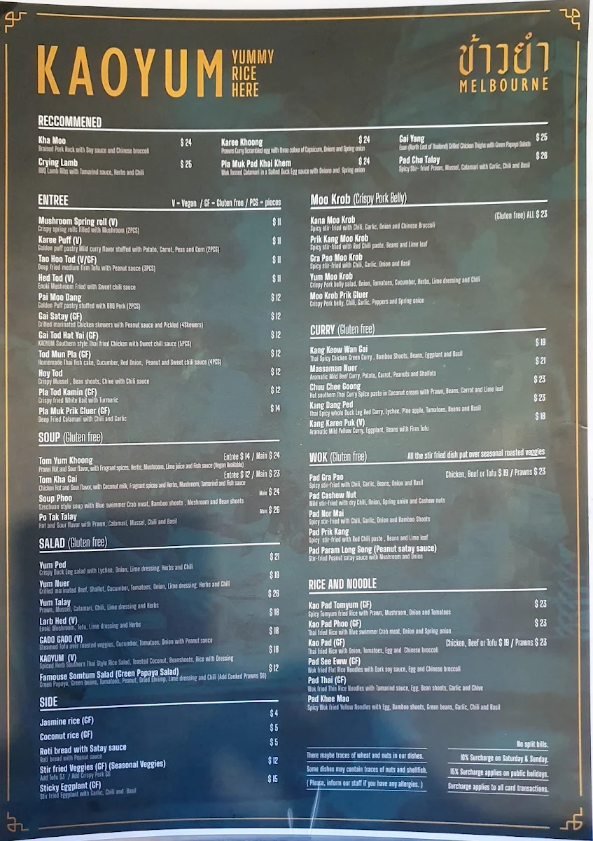 Menu, Kaoyum